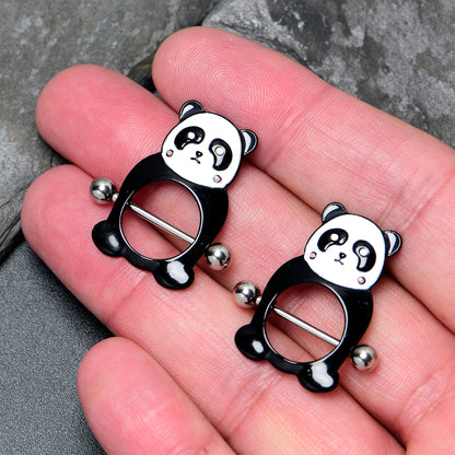 14G 9/16 Panda Bear Black White Nipple Shield Set