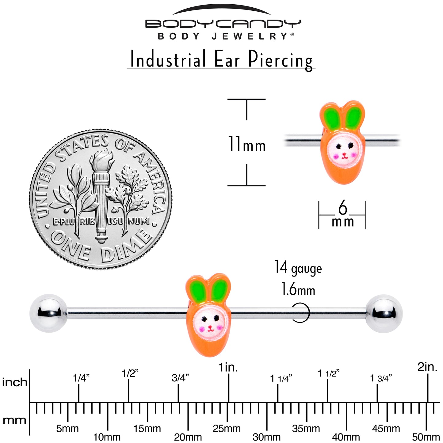 14G Surprise Carrot Easter Bunny Industrial Barbell 38mm