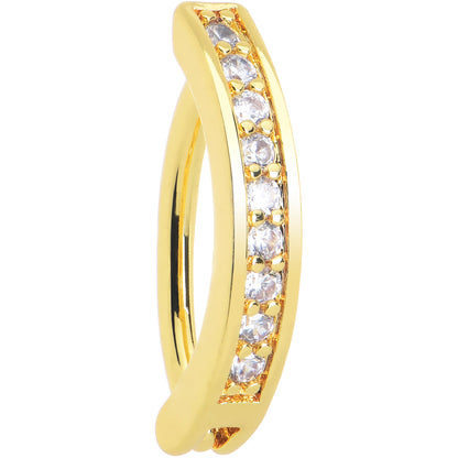 Clear CZ Gem Gold Tone Paved Row Perfection Hinged Hoop Belly Ring