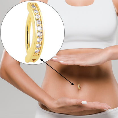 Clear CZ Gem Gold Tone Paved Row Perfection Hinged Hoop Belly Ring