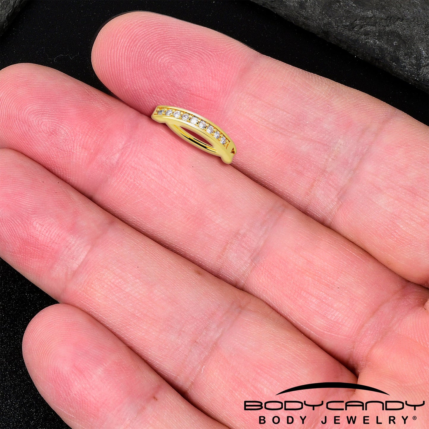 Clear CZ Gem Gold Tone Paved Row Perfection Hinged Hoop Belly Ring