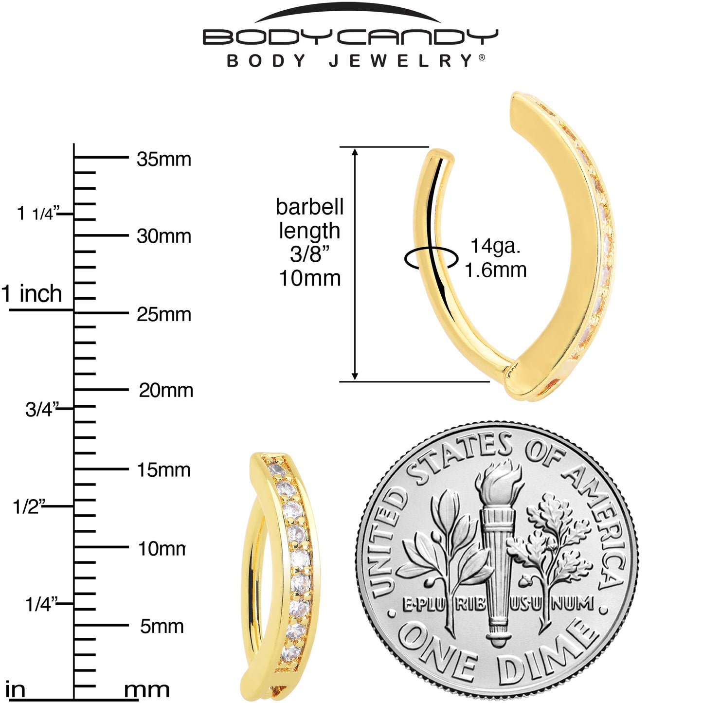 Clear CZ Gem Gold Tone Paved Row Perfection Hinged Hoop Belly Ring