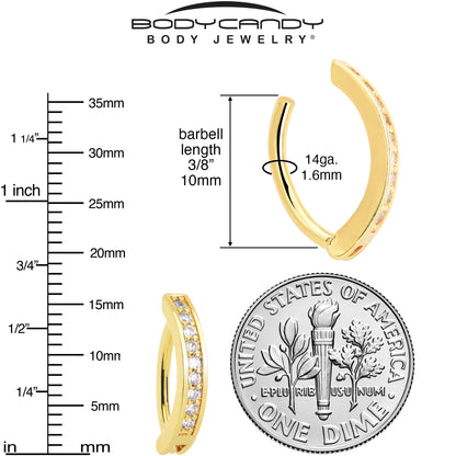 Clear CZ Gem Gold Tone Paved Row Perfection Hinged Hoop Belly Ring