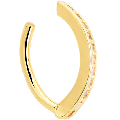 Clear CZ Gem Gold Tone Paved Row Perfection Hinged Hoop Belly Ring