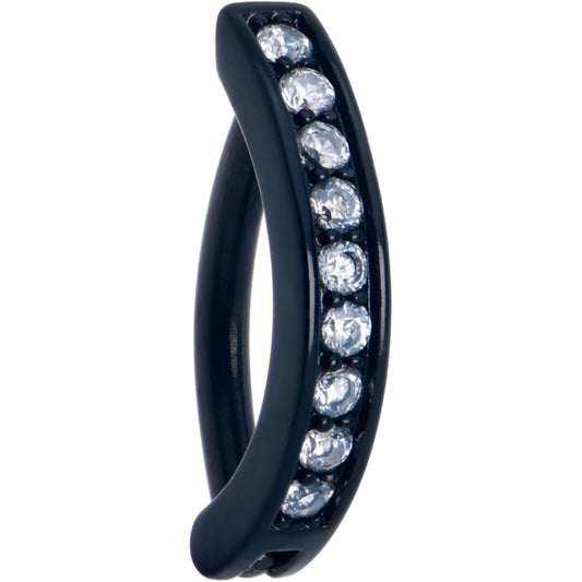 Clear CZ Gem Black Forward Facing Hinged Belly Hoop