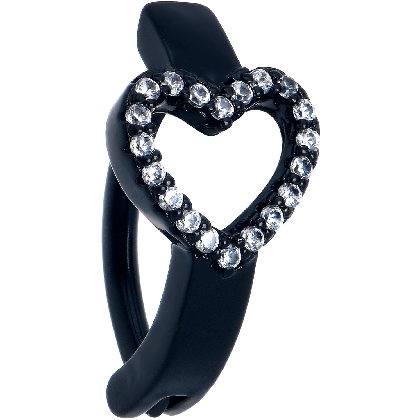 Clear CZ Gem Black Open Heart Forward Facing Hinged Belly Hoop