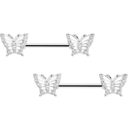 14G 9/16 CZ Gem Airy Butterfly Barbell Nipple Ring Set