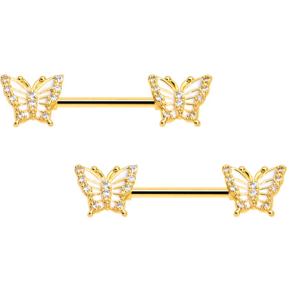 14G 9/16 CZ Gem Airy Butterfly Barbell Nipple Ring Set