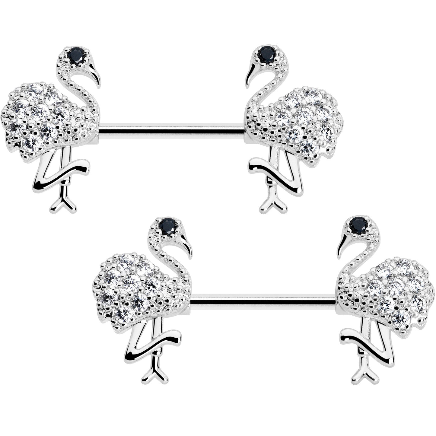 14G 9/16 CZ Gem Fashion Flamingo Barbell Nipple Ring Set