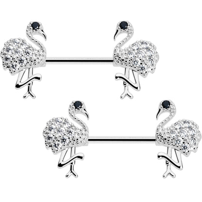 14G 9/16 CZ Gem Fashion Flamingo Barbell Nipple Ring Set