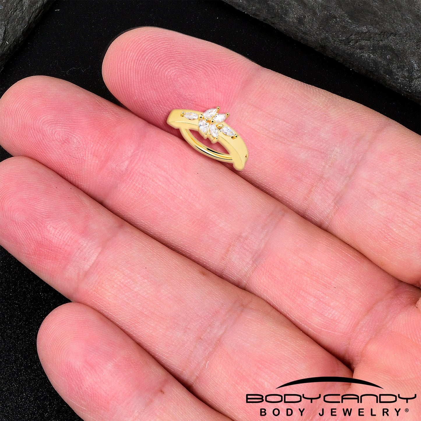 Clear CZ Gem Gold Tone Beauty Branch Hinged Hoop Belly Ring