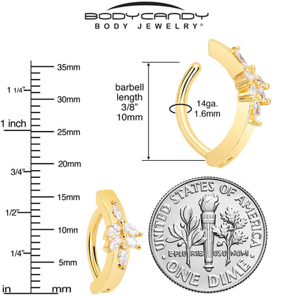 Clear CZ Gem Gold Tone Beauty Branch Hinged Hoop Belly Ring