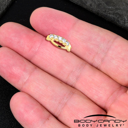 Clear CZ Gem Gold Tone Glamour Quintet Hinged Hoop Belly Ring