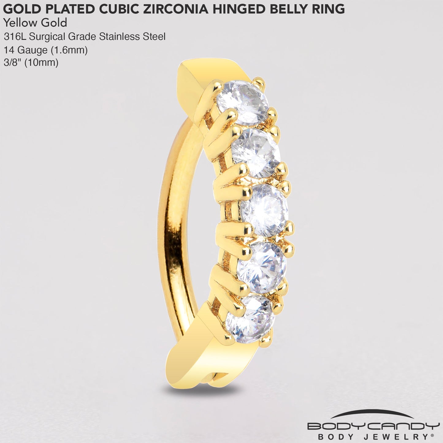 Clear CZ Gem Gold Tone Glamour Quintet Hinged Hoop Belly Ring