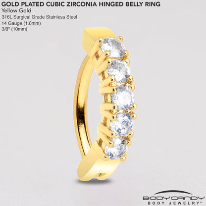 Clear CZ Gem Gold Tone Glamour Quintet Hinged Hoop Belly Ring