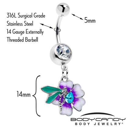 Blue Gem Faerie Flower Purple Dangle Belly Ring