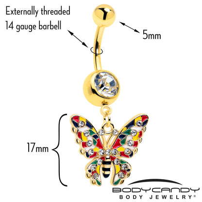 Clear Gem Gold Tone Color Block Butterfly Dangle Belly Ring