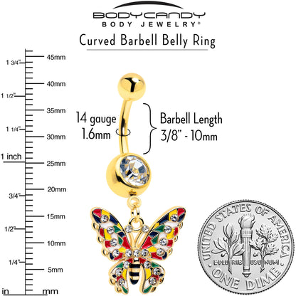 Clear Gem Gold Tone Color Block Butterfly Dangle Belly Ring