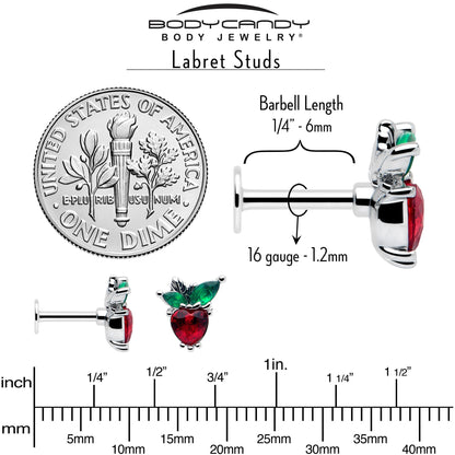 16G 1/4 Red Green Gem Strawberry Heart Labret