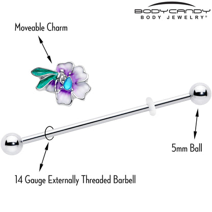 14G Blue Gem Faerie Flower Purple Industrial Barbell 38mm