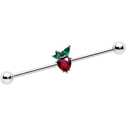 14G Red Green Gem Strawberry Heart Industrial Barbell 38mm