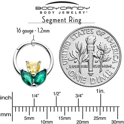 16G 5/16 Yellow Green CZ Gem Love Flower Hinged Segment Ring