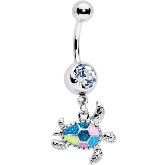 Clear Gem Glitter Turtle Dangle Belly Ring