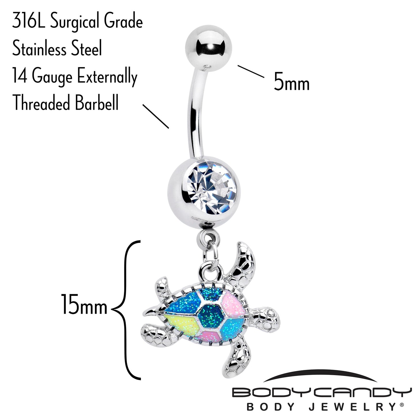 Clear Gem Glitter Turtle Dangle Belly Ring