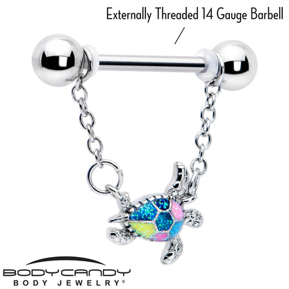 14G 9/16 Glitter Turtle Chain Dangle Nipple Ring Set