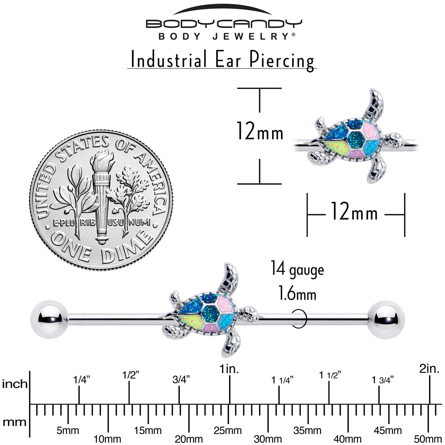 14G Glitter Turtle Industrial Barbell 38mm