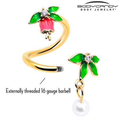 Clear CZ Gem Gold Tone Bell Flower Spiral Twister Belly Ring