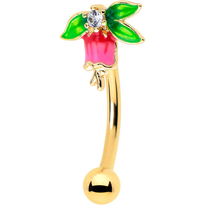 16G 5/16 Clear CZ Gem Gold Tone Bell Flower Curved Eyebrow Ring
