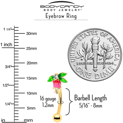 16G 5/16 Clear CZ Gem Gold Tone Bell Flower Curved Eyebrow Ring