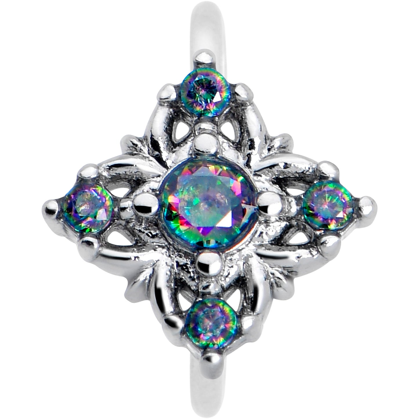 20G 5/16 Vitrail CZ Gem Beauty Cross Nose Hoop