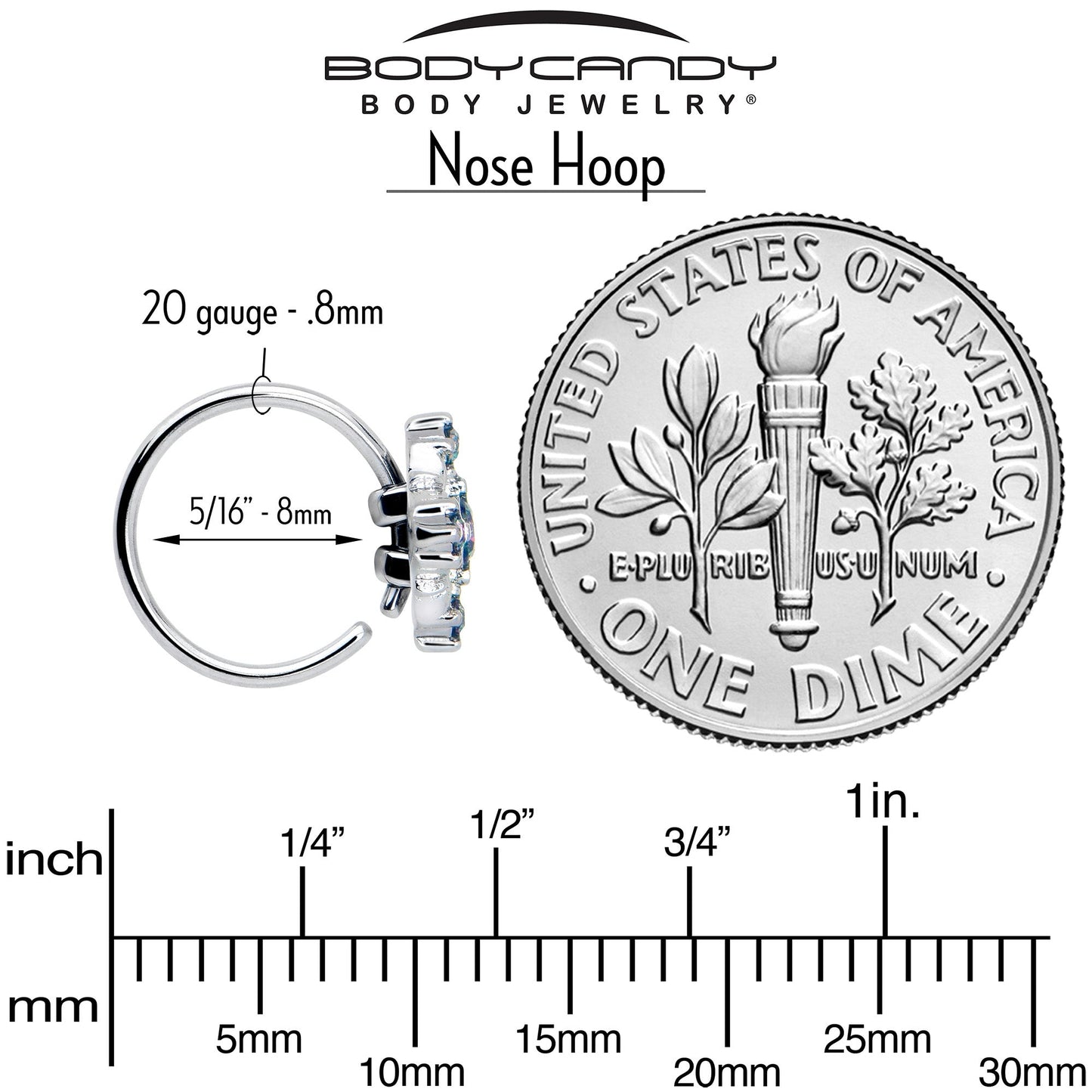 20G 5/16 Vitrail CZ Gem Beauty Cross Nose Hoop