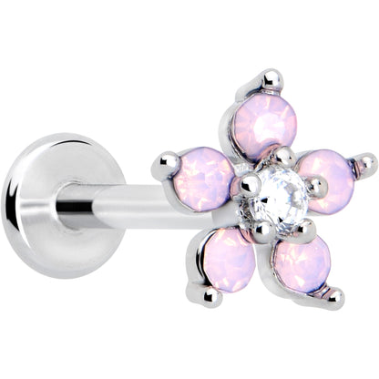 16G 5/16 Pink Faux Opal Internally Threaded Flower Labret Tragus