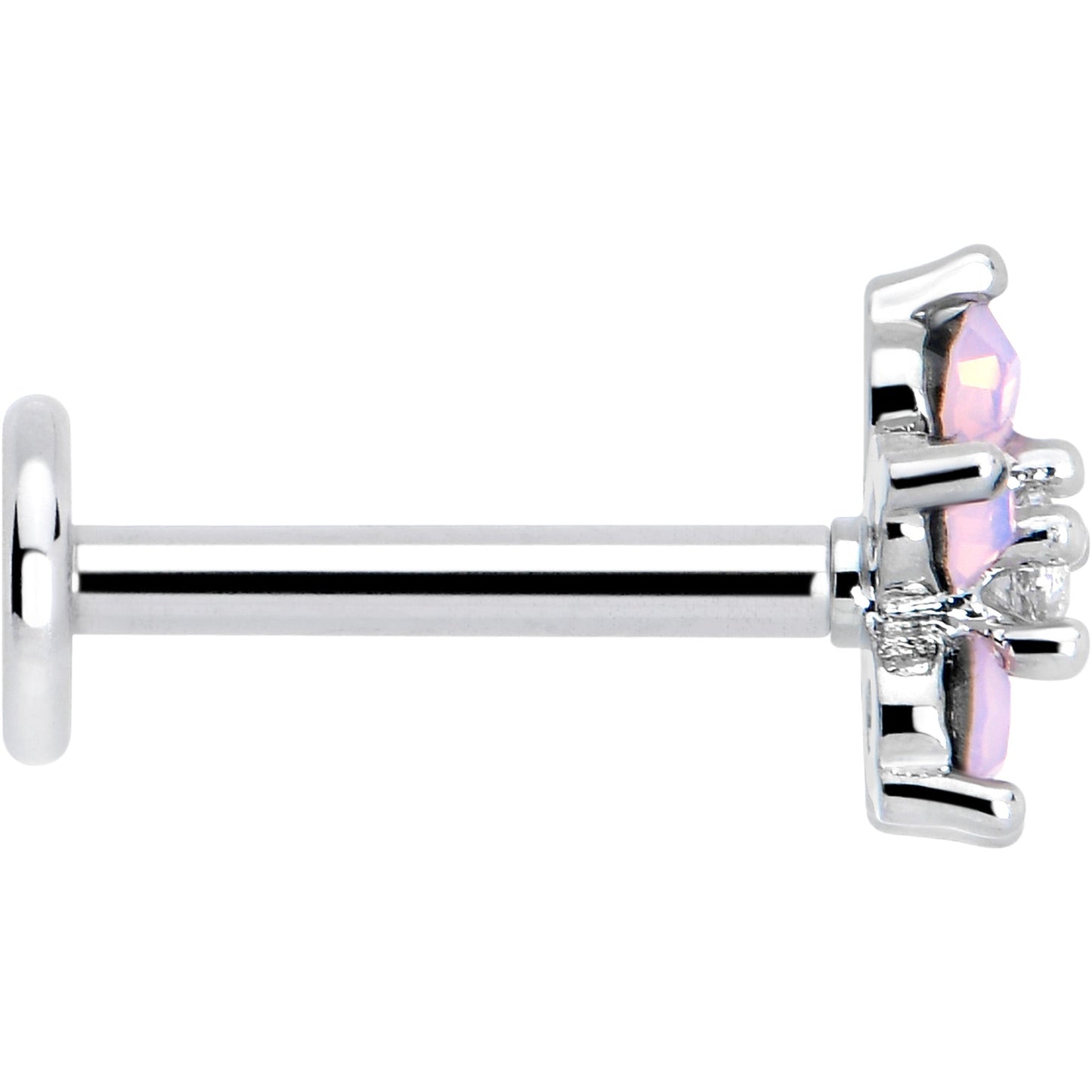 16G 5/16 Pink Faux Opal Internally Threaded Flower Labret Tragus