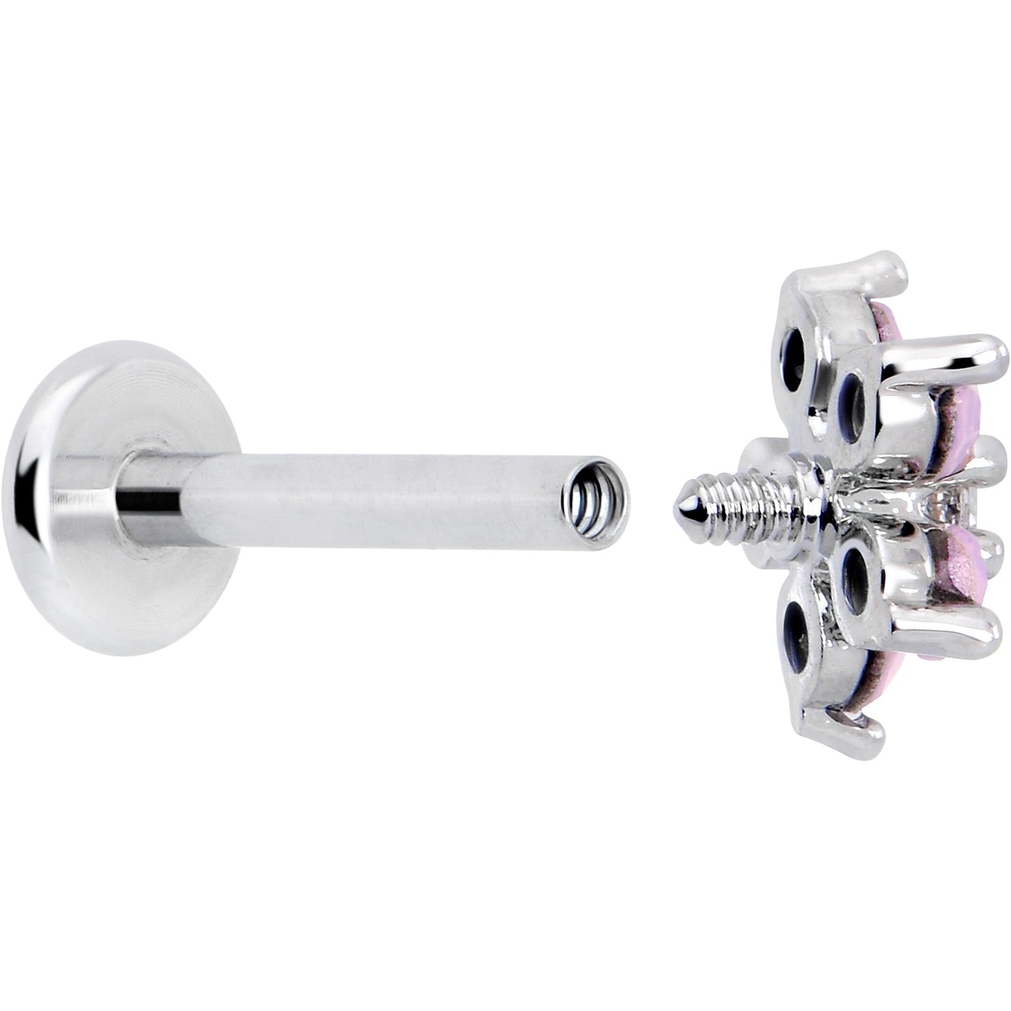 16G 5/16 Pink Faux Opal Internally Threaded Flower Labret Tragus