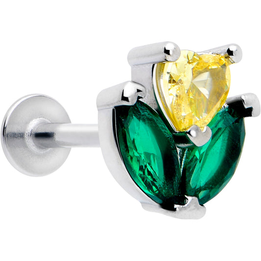 16G 5/16 Yellow Green CZ Gem Love Flower Labret Monroe Tragus
