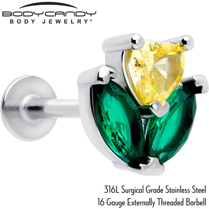 16G 5/16 Yellow Green CZ Gem Love Flower Labret Monroe Tragus