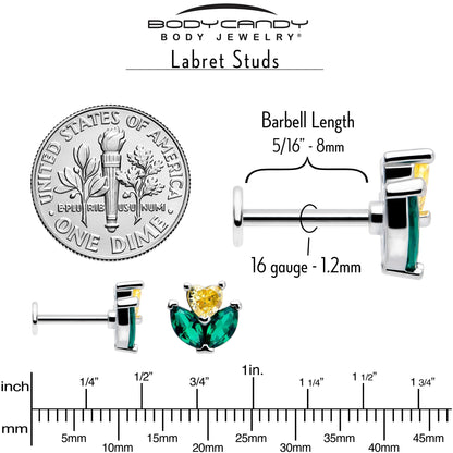 16G 5/16 Yellow Green CZ Gem Love Flower Labret Monroe Tragus