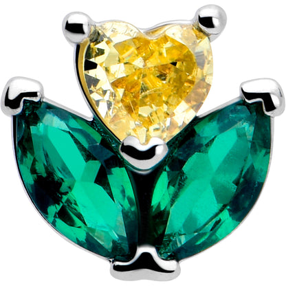 20G 7mm Yellow Green CZ Gem Love Flower L Shape Nose Ring