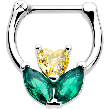 16G 5/16 Yellow Green CZ Gem Love Flower Cartilage Clicker