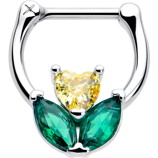 16G 5/16 Yellow Green CZ Gem Love Flower Cartilage Clicker