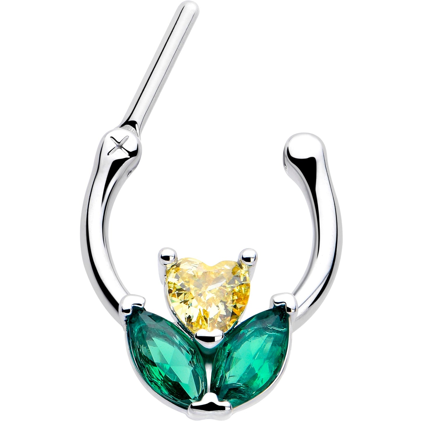 16G 5/16 Yellow Green CZ Gem Love Flower Cartilage Clicker