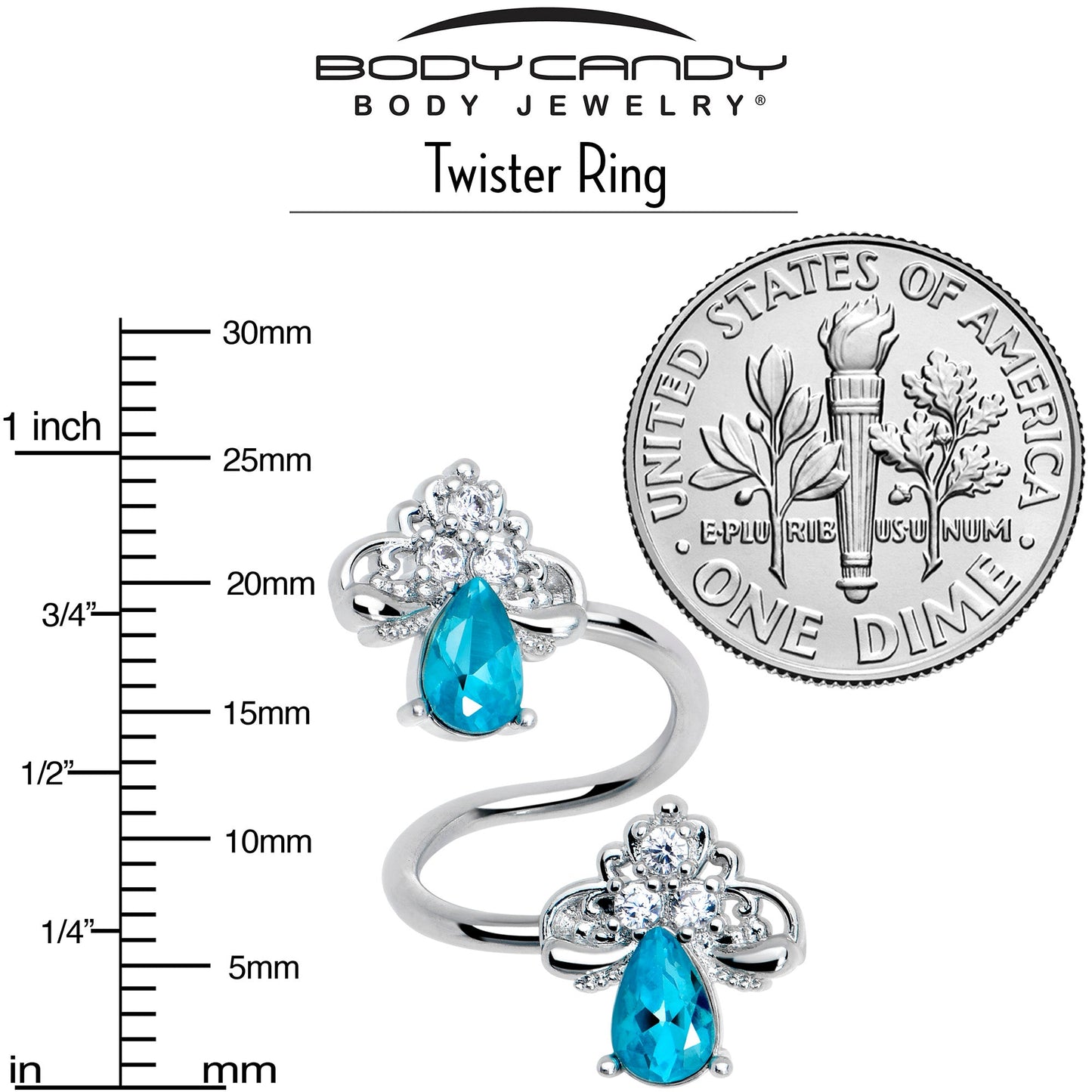 Clear Blue Gem Style Simplicity Spiral Twister Belly Ring