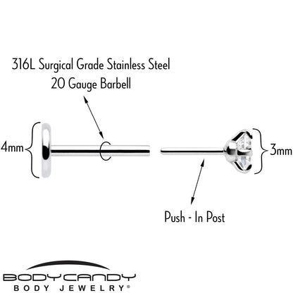 2.5mm Gem Flat Back Earring Threadless Push In Stud 20G