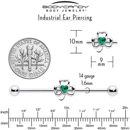14G Green Gem Heart Shamrock St Patricks Day Industrial Barbell 38mm