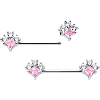 14G 9/16 Pink Clear CZ Gem Rhombus Riot Barbell Nipple Ring Set