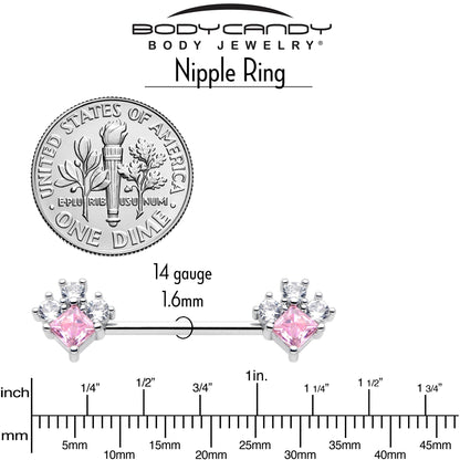 14G 9/16 Pink Clear CZ Gem Rhombus Riot Barbell Nipple Ring Set